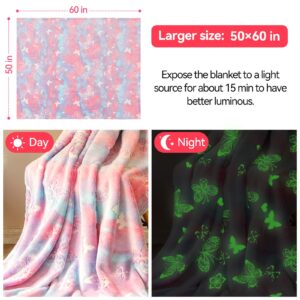 Anowpo Glow in The Dark Blanket Butterfly Gifts for Girls,Soft Blanket 3 4 5 6 7 8 9 10 Year Old Girl Gifts, Toddler Girls Toys Age 6-8,Mothers Day Birthday Gifts Christmas, 50"x60"