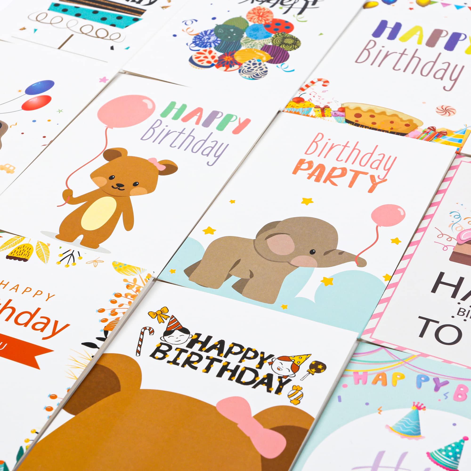 feela Birthday Cards Bulk, 320 Pack 40 Designs Happy Birthday Card Assortment Box with 320 Blank Envelopes, 336 Pieces of Stickers, 12 Washi Tapes, Greeting Cards for Employees Family, 4” X 6”