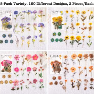 Knaid Pressed Flower Themed Stickers Set (320 Pieces) Dried Flowers Resin Stickers Decals Floral Botanical Journaling Stickers for Scrapbook Supplies Junk Journal Bullet Journal Planner Laptops