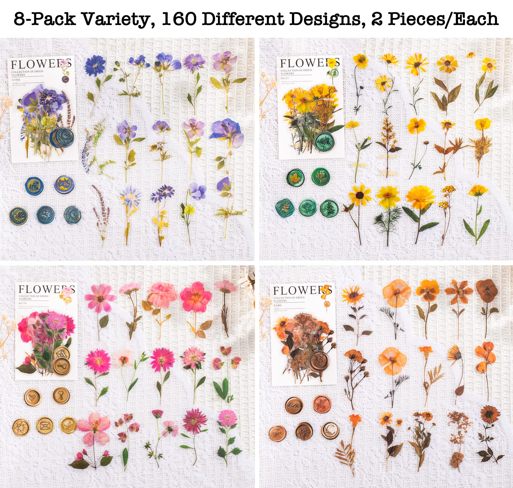 Knaid Pressed Flower Themed Stickers Set (320 Pieces) Dried Flowers Resin Stickers Decals Floral Botanical Journaling Stickers for Scrapbook Supplies Junk Journal Bullet Journal Planner Laptops