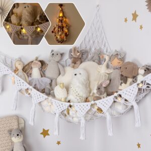 tidyteds snow white macrame dreamlights boho stuffed animal storage net for stuffed animals (extra large) and stuffed animal net or hammock for small stuffed animals or plushies. pure cotton