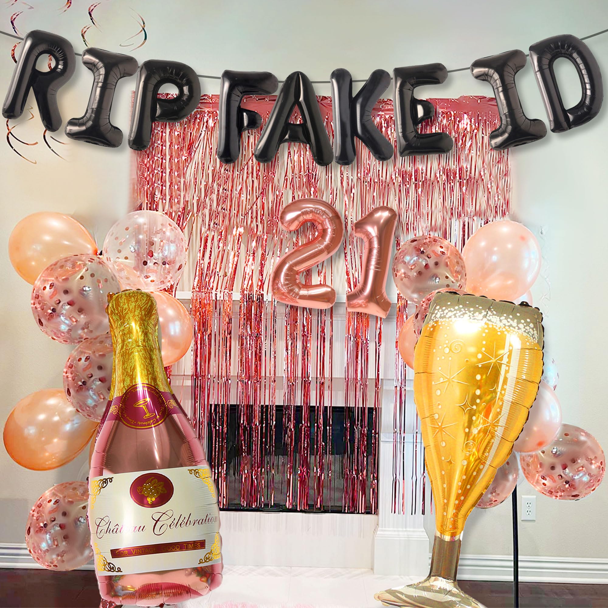 LaVenty Rose Gold 21st Birthday Decorations Finally 21 Rip Fake ID Birthday Party Decoration Her 21st Birthday for Women Forever 21 Birthday Decorations