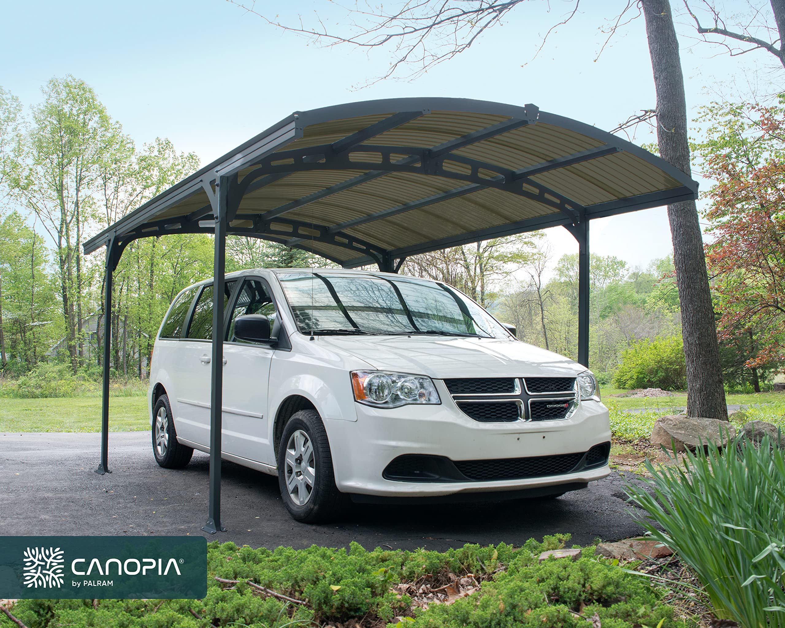 Palram - Canopia Atlas 10 x 16 Metal Carport, Heavy Duty Car Port, Weather-Protected Gray Aluminum Frame, Bronze Polycarbonate RV & Car Storage, UV Protected, DIY Truck Garage Kit, 10-Year Warranty