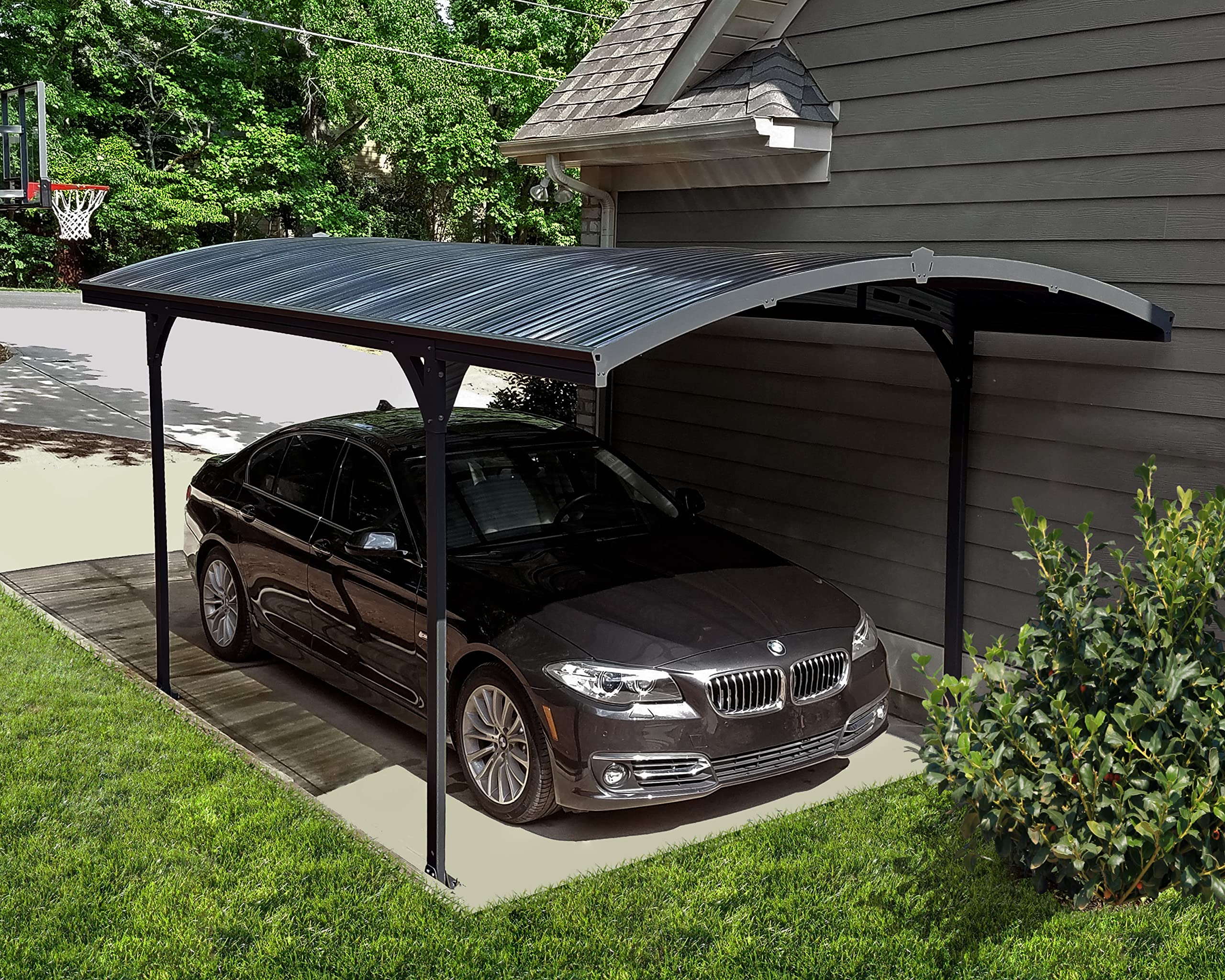 Palram - Canopia Atlas 10 x 16 Metal Carport, Heavy Duty Car Port, Weather-Protected Gray Aluminum Frame, Bronze Polycarbonate RV & Car Storage, UV Protected, DIY Truck Garage Kit, 10-Year Warranty