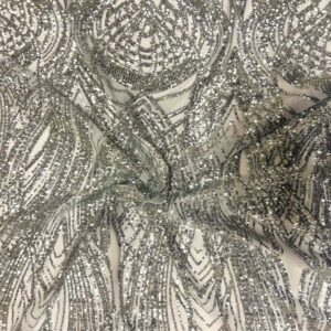 Fashion Fabrics LLC Silver Selena Wave Stretch Sequins Prom Couture Cocktail Lace Fabric - Sold by The Yard