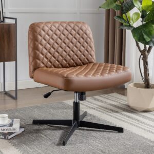 criss cross office desk chair,armless fabric modern home office chair with wheels, 120° rocking wide seat chair computer task chair,thicken padded swivel vanity chair for women