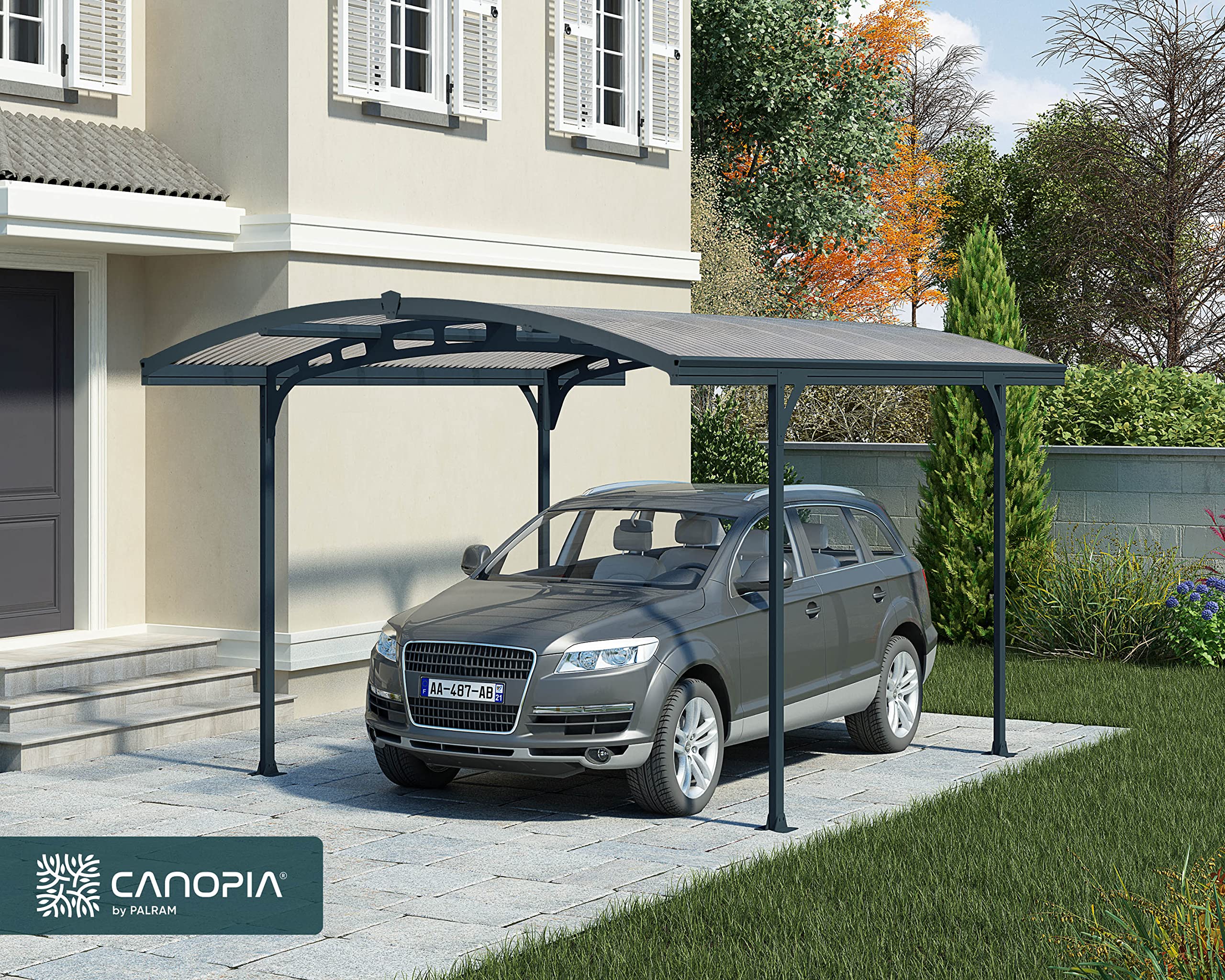 Palram - Canopia Atlas 10 x 16 Metal Carport, Heavy Duty Car Port, Weather-Protected Gray Aluminum Frame, Bronze Polycarbonate RV & Car Storage, UV Protected, DIY Truck Garage Kit, 10-Year Warranty