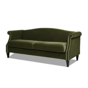 jennifer taylor home elaine 77" camel back small space sofa olive green performance velvet