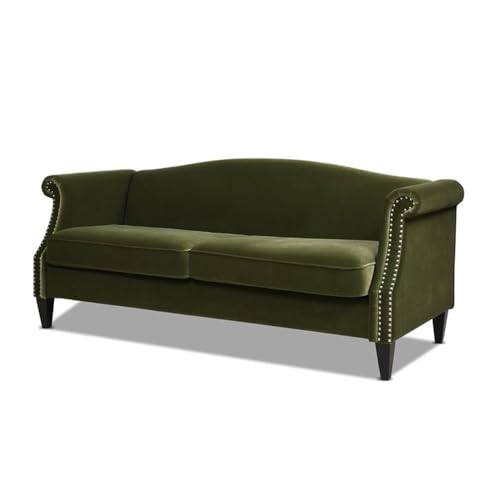 Jennifer Taylor Home Elaine 77" Camel Back Small Space Sofa Olive Green Performance Velvet