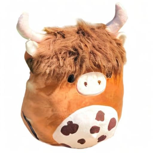 WeightedPlush 12'' Scottish Cow Plush Toy - Soft Stuffed Animal Pillow for Kids, Girls, Boys - Cute Kawaii Brown Fluffy Cow Plushie for Birthdays, Valentines Day