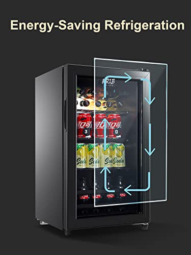 KRIB BLING Beverage Refrigerator 120 Can Freestanding Beverage Cooler with Adjustable Shelving Glass Door for Beer Soda or Wine Perfect for Home Office or Bar Black (KB03-FLB-60)