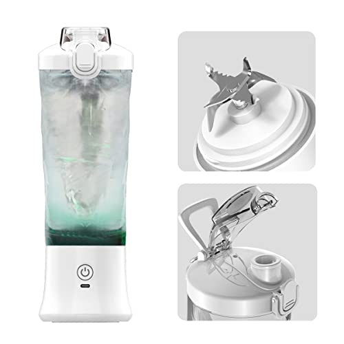 ABHI 600ML/20oz Portable Blender with Lanyard & Bottom Cover Drinking Spout 6 Stainless Steel Blades Juice Mixer Machine Type C Recharging Smoothie Vegetables Fruits Mixing Juicer - White