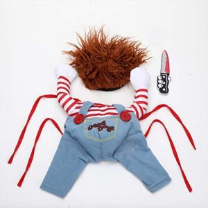 Chucky Deadly Pet Dog Costume Halloween Clothes Wig and Knife Novelty Funny Scary Props Outfit Apparel Accessories(Medium, pet Costume)