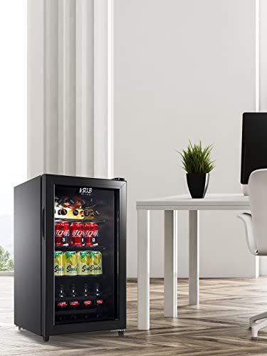 KRIB BLING Beverage Refrigerator 120 Can Freestanding Beverage Cooler with Adjustable Shelving Glass Door for Beer Soda or Wine Perfect for Home Office or Bar Black (KB03-FLB-60)