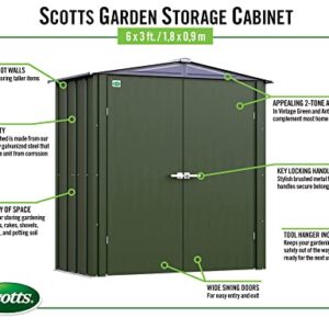 Scotts 6' x 3' x 6' Garden Storage Cabinet, Compact Outdoor Lockable Metal Shed Kit for Backyard, Patio, and Lawn