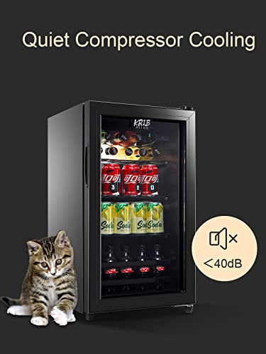 KRIB BLING Beverage Refrigerator 120 Can Freestanding Beverage Cooler with Adjustable Shelving Glass Door for Beer Soda or Wine Perfect for Home Office or Bar Black (KB03-FLB-60)