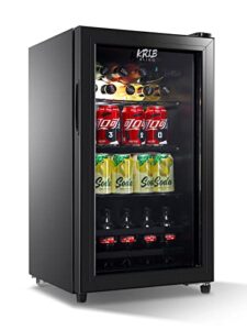 krib bling beverage refrigerator 120 can freestanding beverage cooler with adjustable shelving glass door for beer soda or wine perfect for home office or bar black (kb03-flb-60)