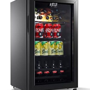 KRIB BLING Beverage Refrigerator 120 Can Freestanding Beverage Cooler with Adjustable Shelving Glass Door for Beer Soda or Wine Perfect for Home Office or Bar Black (KB03-FLB-60)