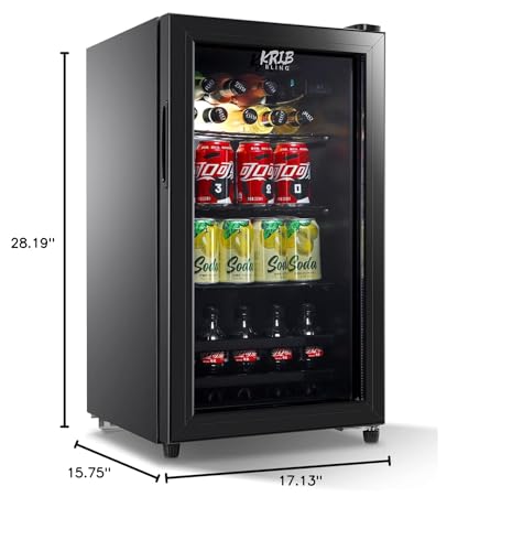 KRIB BLING Beverage Refrigerator 120 Can Freestanding Beverage Cooler with Adjustable Shelving Glass Door for Beer Soda or Wine Perfect for Home Office or Bar Black (KB03-FLB-60)