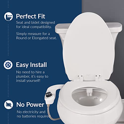 Bio Bidet by Bemis 500EC Toilet Seat with Perfect Fit, Fresh Water Spray, Non-Electric, Easy to Install Bidet, ROUND, Dresden Blue