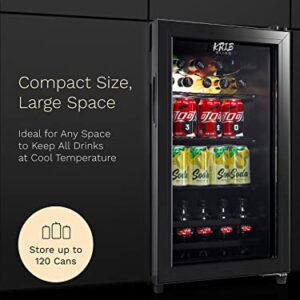 KRIB BLING Beverage Refrigerator 120 Can Freestanding Beverage Cooler with Adjustable Shelving Glass Door for Beer Soda or Wine Perfect for Home Office or Bar Black (KB03-FLB-60)