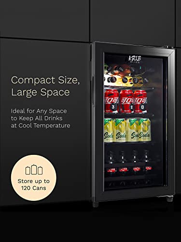 KRIB BLING Beverage Refrigerator 120 Can Freestanding Beverage Cooler with Adjustable Shelving Glass Door for Beer Soda or Wine Perfect for Home Office or Bar Black (KB03-FLB-60)