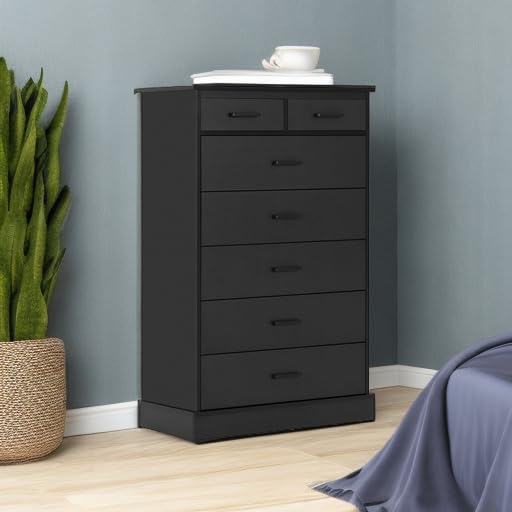 Hasuit Black Dresser for Bedroom, Tall 7 Drawer Dresser with Sturdy Base, Wood Storage Tower Clothes Organizer, Large Storage Cabinet, Chest of 7 Drawers for Closet, Living Room, Hallway