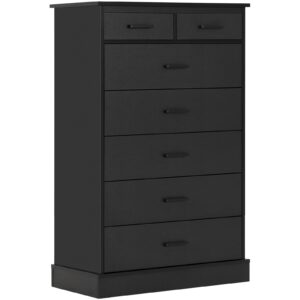 hasuit black dresser for bedroom, tall 7 drawer dresser with sturdy base, wood storage tower clothes organizer, large storage cabinet, chest of 7 drawers for closet, living room, hallway