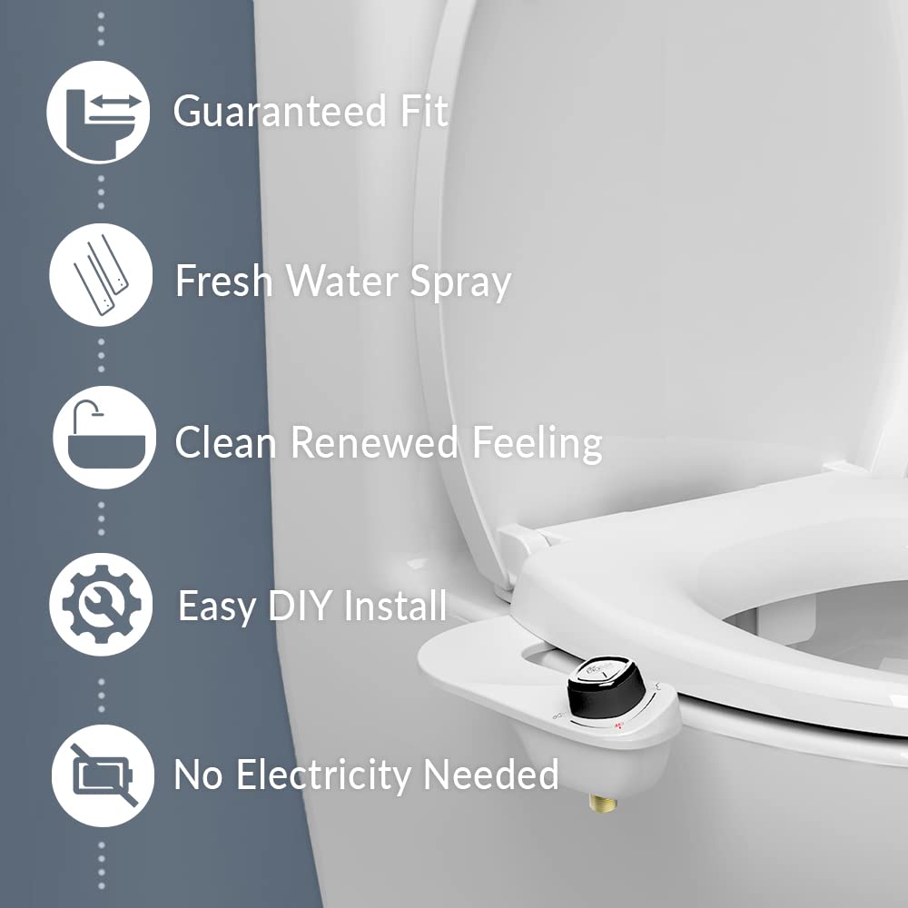 Bio Bidet by Bemis 1500EC Toilet Seat with Perfect Fit, Fresh Water Spray, Non-Electric, Easy to Install Bidet, ELONGATED, Almond