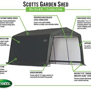 Scotts 10' x 15' x 8' All Season Outdoor Storage Shed with Waterproof Cover, Green