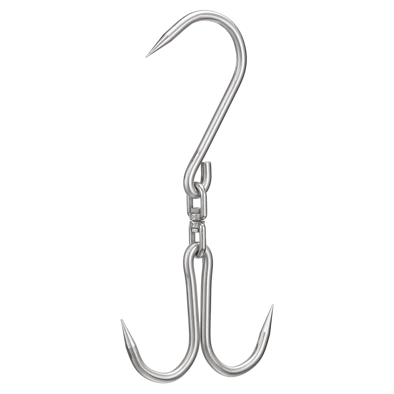 uxcell 12.8'' Double Meat Hooks, 0.39'' Thickness Stainless Steel Swivel Meat Hook for Hanging Drying Smoking Meat Products