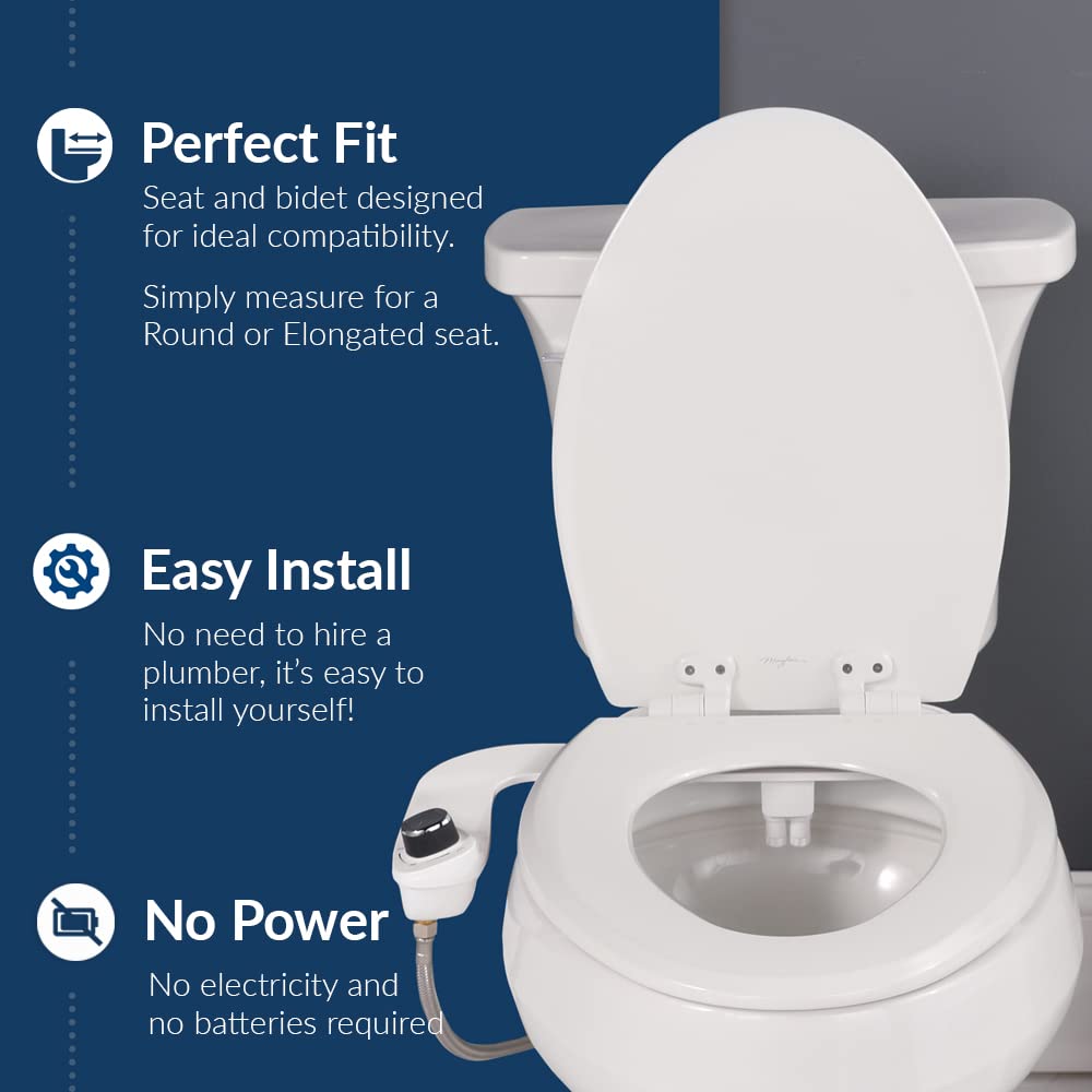 Bio Bidet by Bemis 500EC Toilet Seat with Perfect Fit, Fresh Water Spray, Non-Electric, Easy to Install Bidet, ROUND, Biscuit