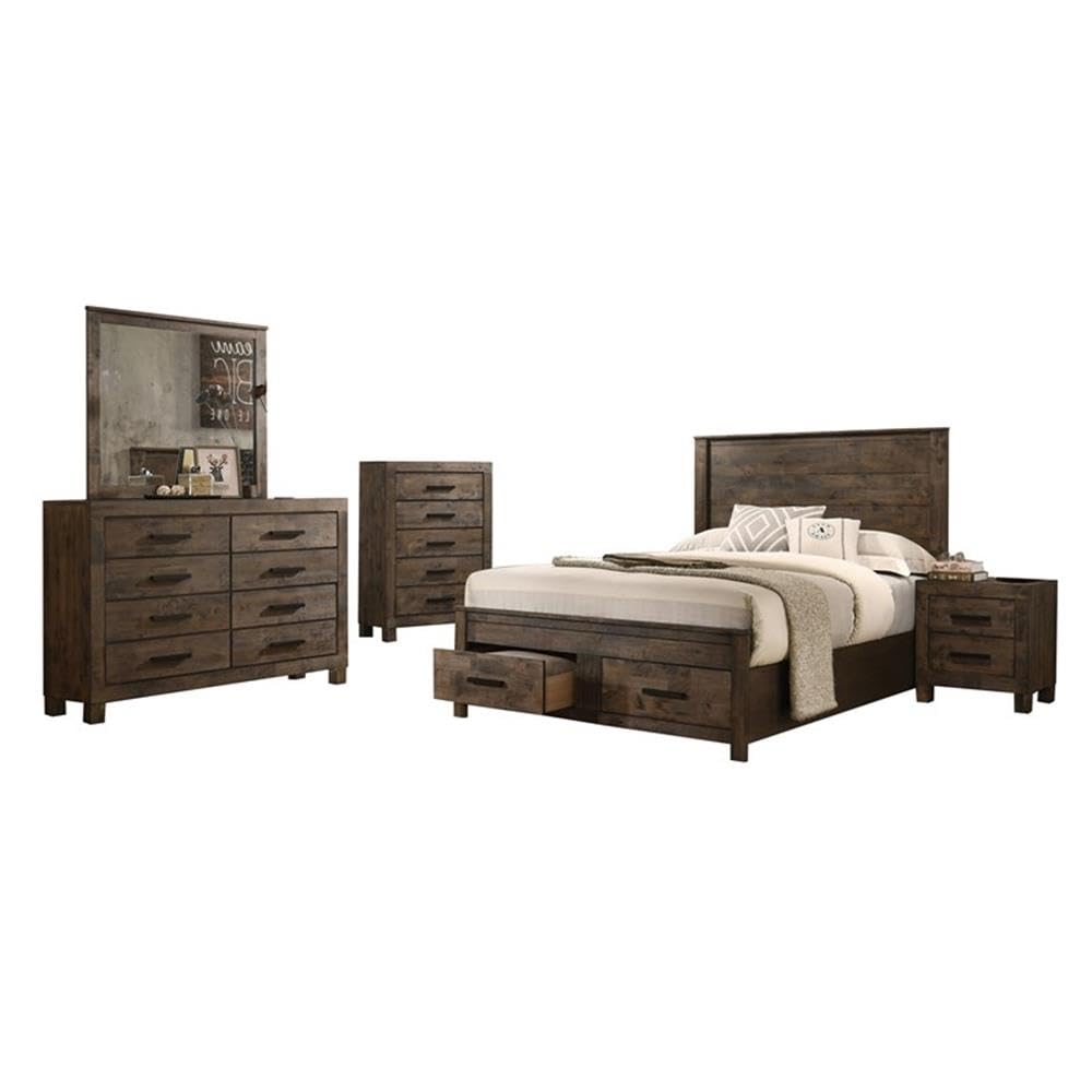 Coaster Woodmont Eastern King Bed 5-Piece Set, Rustic Golden Brown