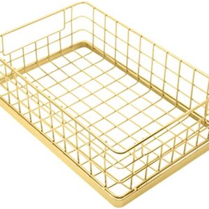 Set of 2 Stackable 10" Metal Wire Storage Basket Bins With Handles (Gold Wide Mesh Base)