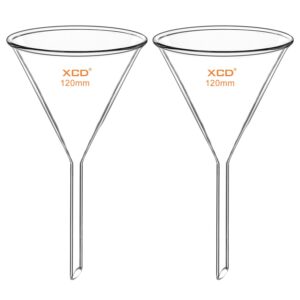 xcd glass filter funnel, 2 pack heavy wall borosilicate glass funnel for laboratory accessories, short stem 120 mm diameter, 120 mm stem length