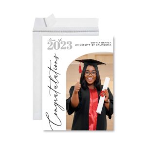 Andaz Press 8.5"x11" Personalized Jumbo Graduation Photo Card with Envelope, Class Of 2024 Custom Congrats Card for Him Her, High School, College, Grad Med School, Nursing, Minimal Arch Greeting Card