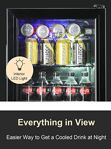 KRIB BLING Beverage Refrigerator 120 Can Freestanding Beverage Cooler with Adjustable Shelving Glass Door for Beer Soda or Wine Perfect for Home Office or Bar Black (KB03-FLB-60)