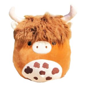 weightedplush 12'' scottish cow plush toy - soft stuffed animal pillow for kids, girls, boys - cute kawaii brown fluffy cow plushie for birthdays, valentines day