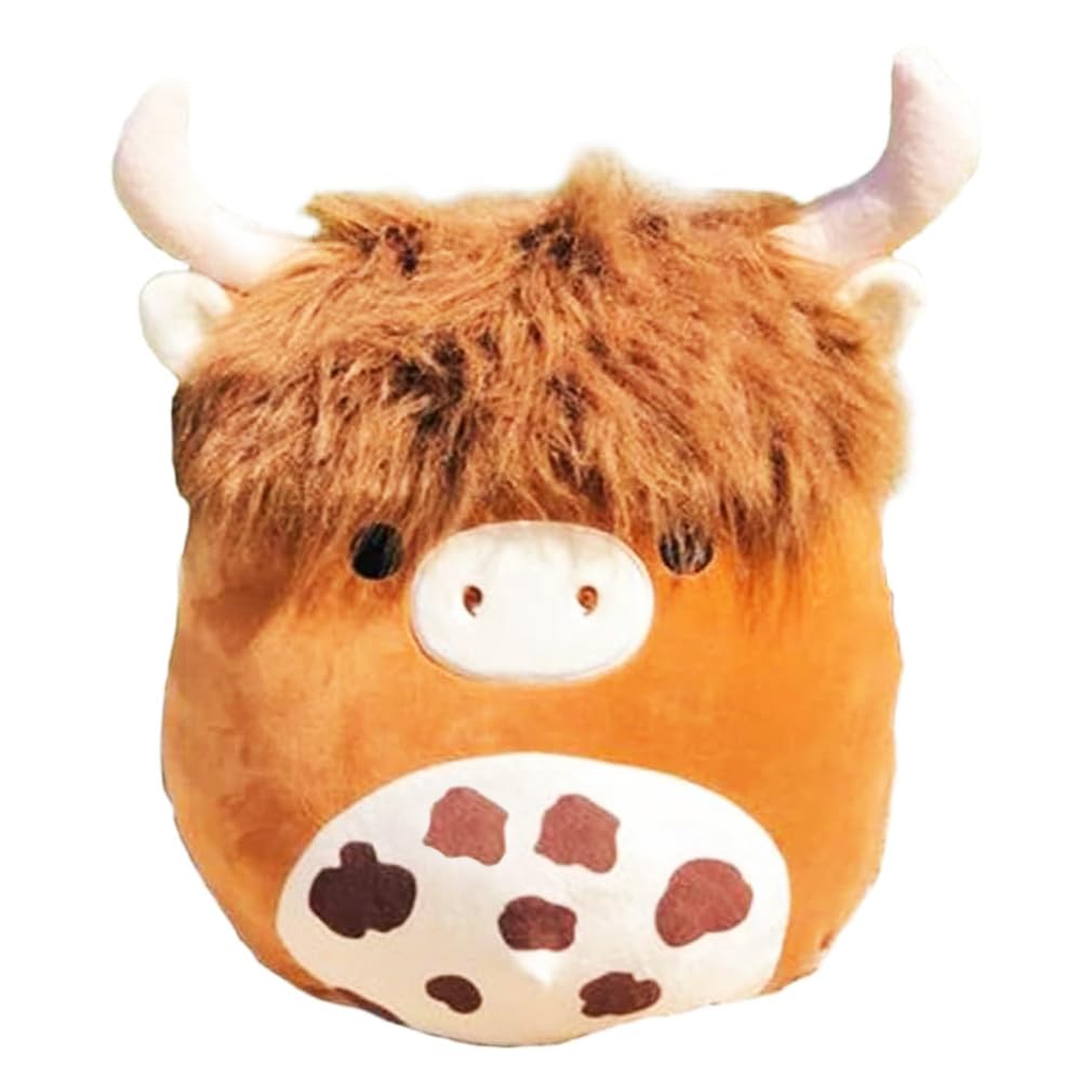 WeightedPlush 12'' Scottish Cow Plush Toy - Soft Stuffed Animal Pillow for Kids, Girls, Boys - Cute Kawaii Brown Fluffy Cow Plushie for Birthdays, Valentines Day