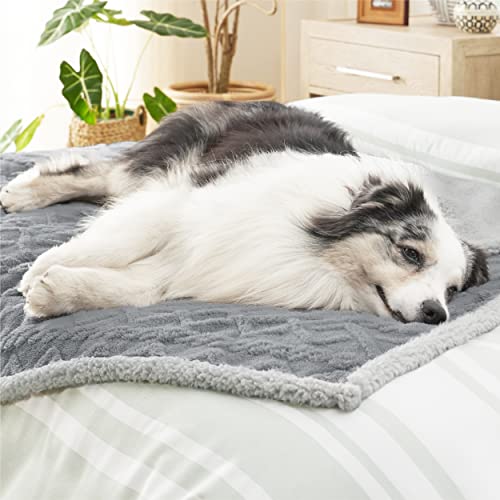 Bedsure Waterproof Dog Blankets for Large Dogs - Pet Blanket for Couch Protector Washable, Premium Jacquard Coral Fleece Cat Throw Blanket, Soft Plush Reversible Furniture Protection, 50"x60", Grey