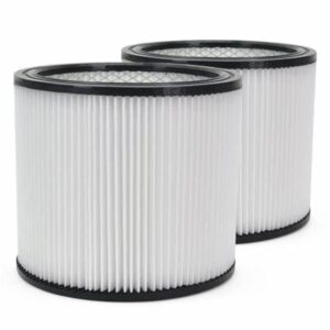 2 pack replacement filter compatible with shop vac 90304 90333 90350, reusable and washable cartridge filters fits most 5 gallon and above wet/dry vacuums