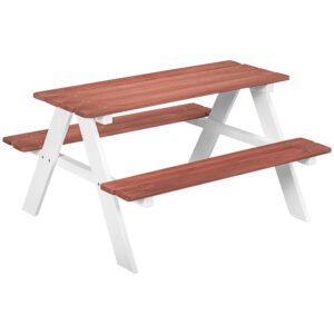 outsunny kids picnic table set, wooden table & bench set, kids patio furniture outdoor toys for garden, backyard, aged 3-8 years old, brown