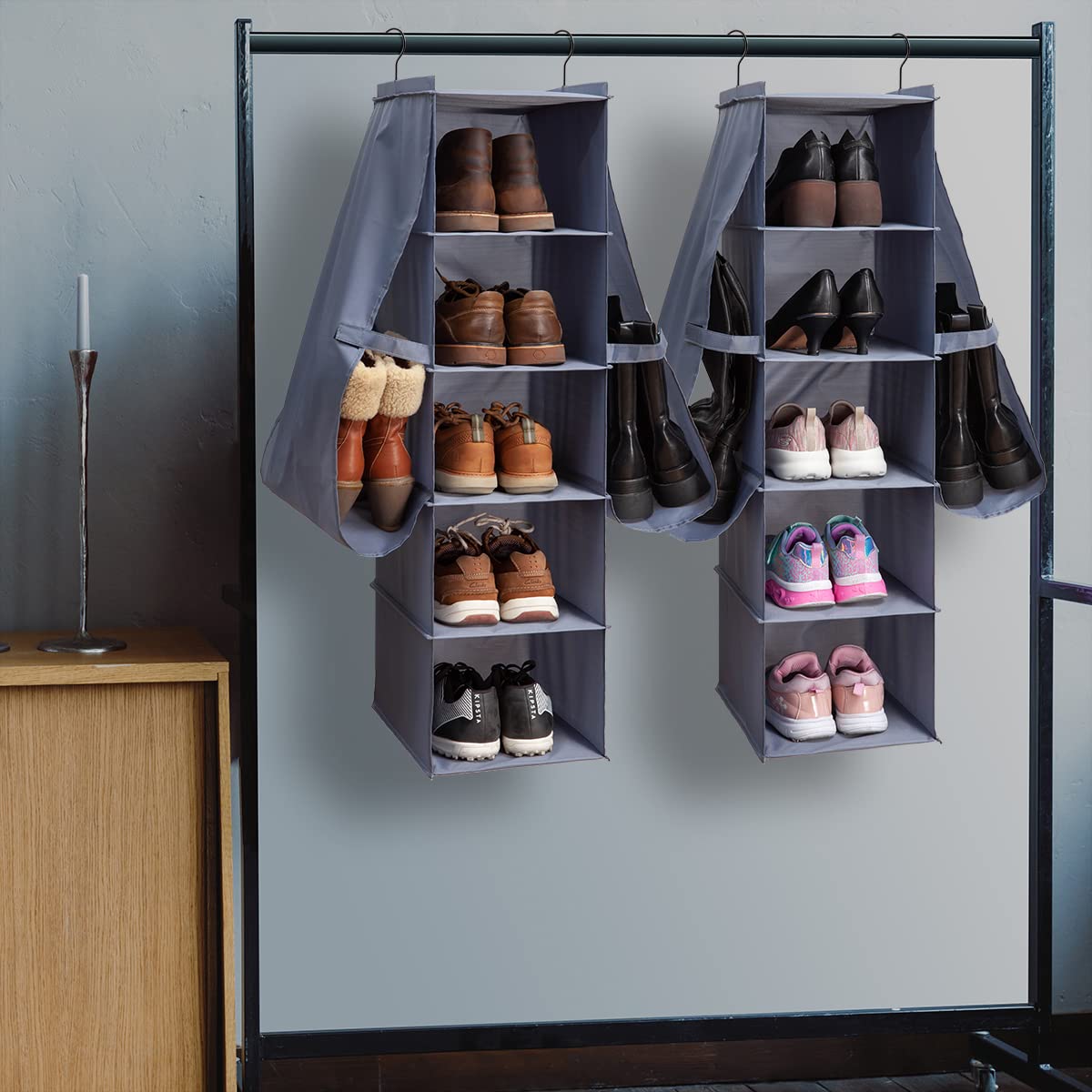 JIAMI HOME Shoe Rack Closet Hanging Boot Organizer for Closet Shoes Organizer Hanging Shoe Boots Storage Holder Shoe Closet Organizer, 10-Shelf 4 Pockets