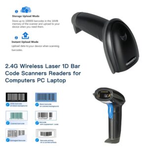 Laser 2.4G Wireless 1D Bar Code Scanners Readers for Computers PC Laptop, UNIDEEPLY Barcode Handheld, Hand Scanning Label UPC EAN Reader Gun Cordless Retails, Black