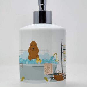 Caroline's Treasures WDK5792SOAP Red Cocker Spaniel in Bathtub Ceramic Soap Dispenser Hand Soap Dispenser Pump Bottles for Bathroom Kitchen, Empty Refillable Liquid Soap Container