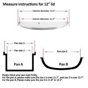 Glass Lid for 12 in Frying Pan, Tempered Replacement Top for 12 inches Cookware, Skillets, Stainless Steel Pans &Pots, Cast Iron, Cast Aluminium Pans, Dutch Ovens 30 cm