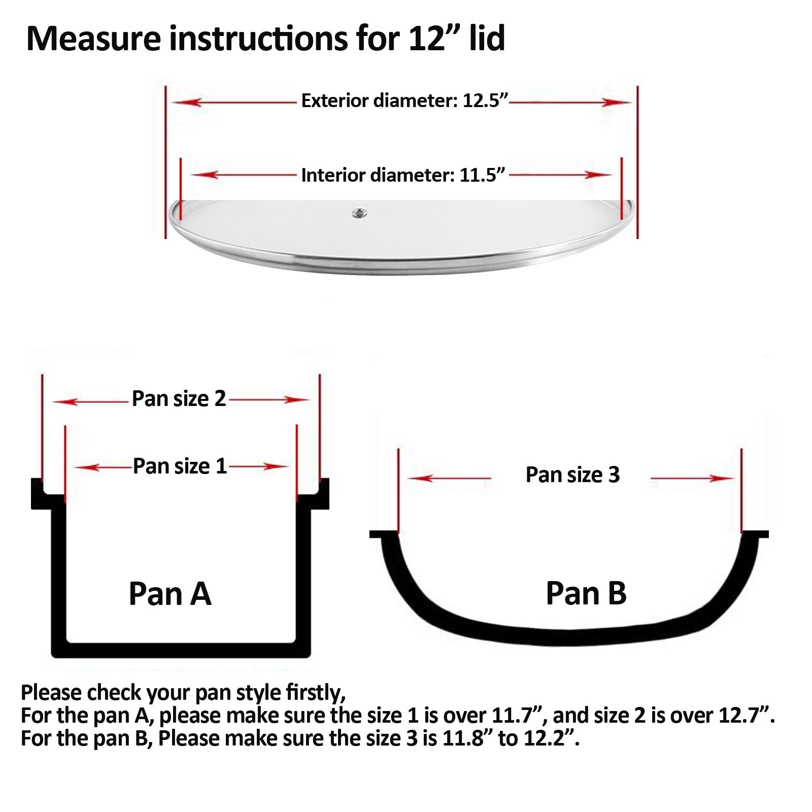 Glass Lid for 12 in Frying Pan, Tempered Replacement Top for 12 inches Cookware, Skillets, Stainless Steel Pans &Pots, Cast Iron, Cast Aluminium Pans, Dutch Ovens 30 cm