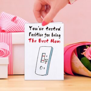 SICOHOME Funny Mothers Day Card from Daughter 4"x6" Happy Mother Day Card with Envelop for Mom Wife You've Tested Positive for Being The Best Mom Funny Greeting Gift Card for Mothers Day Birthday