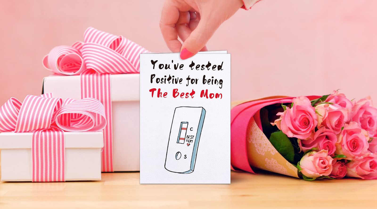 SICOHOME Funny Mothers Day Card from Daughter 4"x6" Happy Mother Day Card with Envelop for Mom Wife You've Tested Positive for Being The Best Mom Funny Greeting Gift Card for Mothers Day Birthday