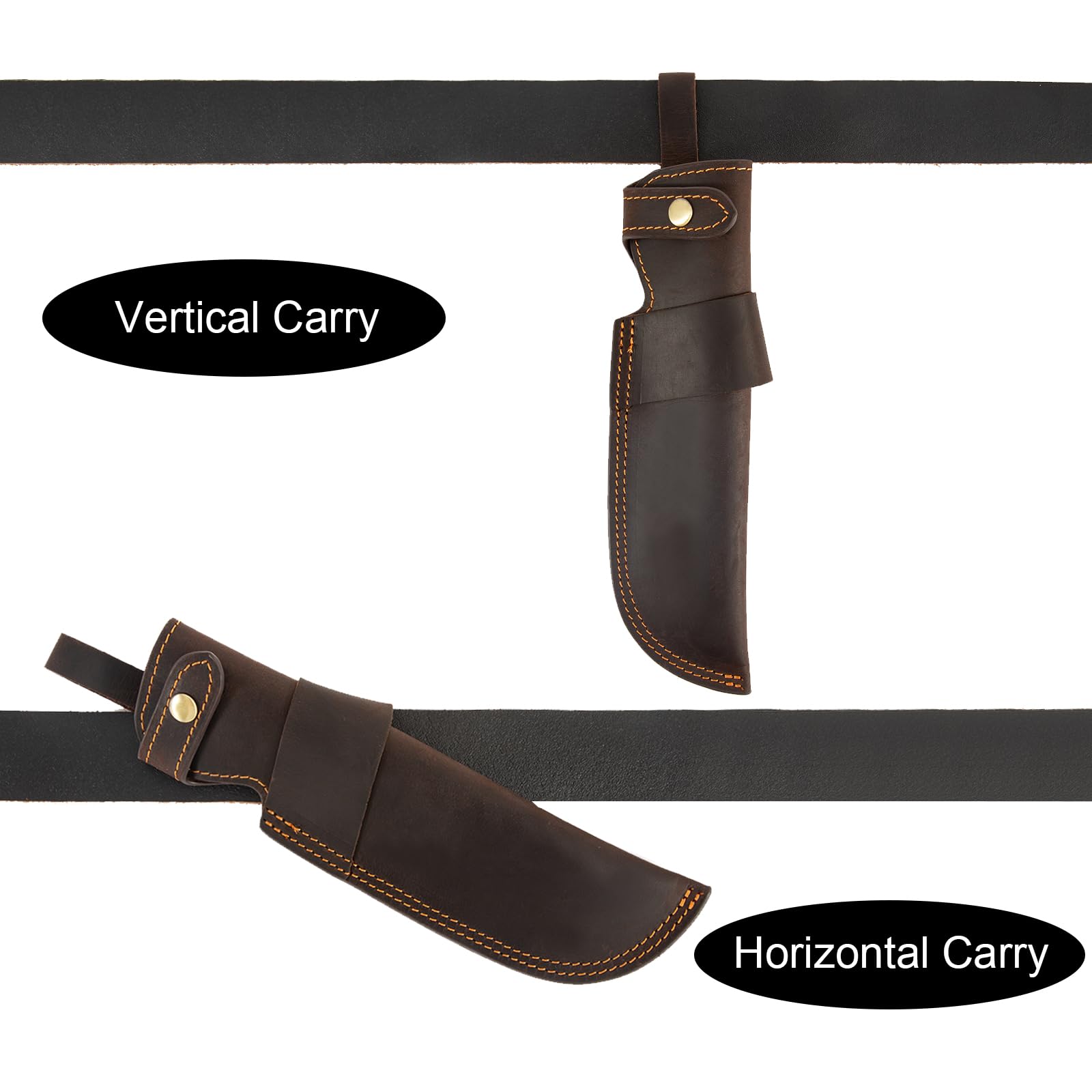 Belt Knife Sheath, Knife Holster for 5 inch Blade Knife, Horizontal Knife Sheath for Belt EDC Knife Holster Belt, Compact Draw Knife Holster,Darkbrown